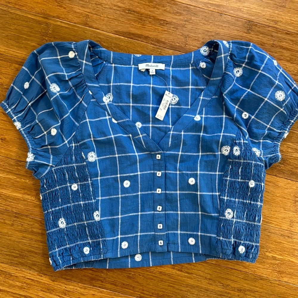 NWT Madewell embroidered puff sleeve crop top - Picture 2 of 5